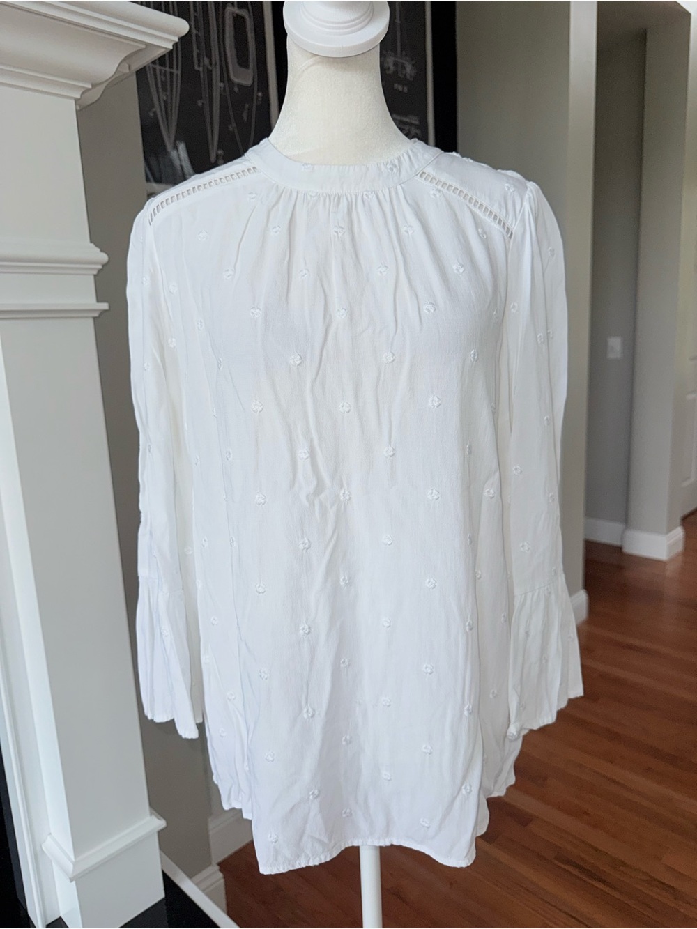 LOFT White Embroidered Peasant Top